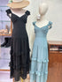 Summer Solid Color Deep V-Neck Layer Flounce Dresses